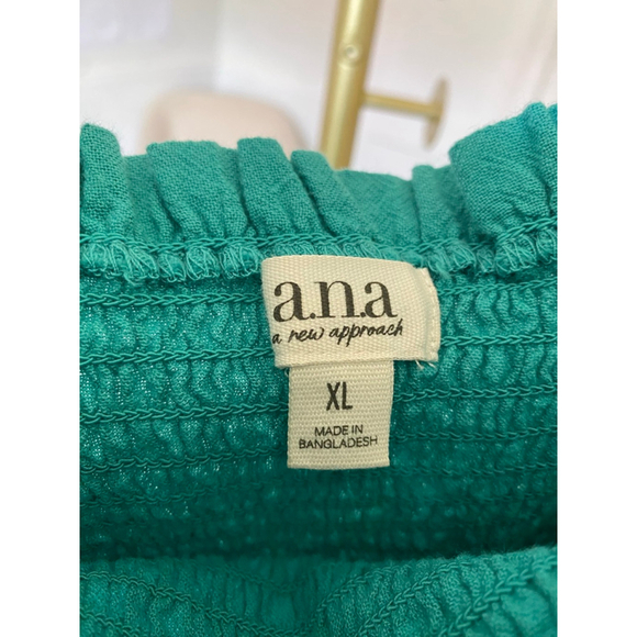 A.N.A. Teal Smocked Midi Dress 100% Cotton Ruffle Cottagecore Feminine Coastal - Picture 4 of 7